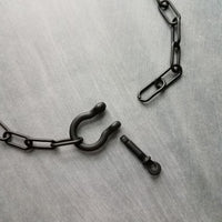 Matte Black Chunky Necklace, matt black chain, thick front clasp necklace, large oval paperclip chain, screw shackle big horseshoe clasp