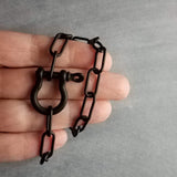 Matte Black Chunky Necklace, matt black chain, thick front clasp necklace, large oval paperclip chain, screw shackle big horseshoe clasp