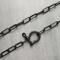 Matte Black Chunky Necklace, matt black chain, thick front clasp necklace, large oval paperclip chain, screw shackle big horseshoe clasp