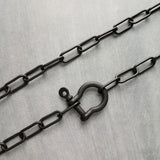 Matte Black Chunky Necklace, matt black chain, thick front clasp necklace, large oval paperclip chain, screw shackle big horseshoe clasp