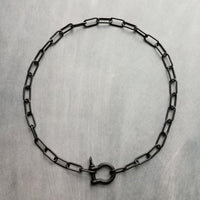 Matte Black Chunky Necklace, matt black chain, thick front clasp necklace, large oval paperclip chain, screw shackle big horseshoe clasp
