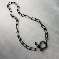 Matte Black Chunky Necklace, matt black chain, thick front clasp necklace, large oval paperclip chain, screw shackle big horseshoe clasp