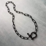 Matte Black Chunky Necklace, matt black chain, thick front clasp necklace, large oval paperclip chain, screw shackle big horseshoe clasp