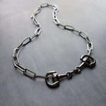 Snaffle Bit Necklace, gunmetal paperclip chain, thick chunky oval link chain, silver black horse necklace D ring snaffle equestrian necklace