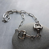 Snaffle Bit Necklace, gunmetal paperclip chain, thick chunky oval link chain, silver black horse necklace D ring snaffle equestrian necklace