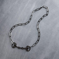 Snaffle Bit Necklace, gunmetal paperclip chain, thick chunky oval link chain, silver black horse necklace D ring snaffle equestrian necklace