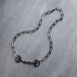 Snaffle Bit Necklace, gunmetal paperclip chain, thick chunky oval link chain, silver black horse necklace D ring snaffle equestrian necklace