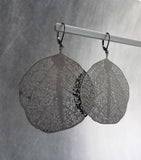 Large Gunmetal Earrings, big lightweight leaf earrings, coral earring, filigree earring, sea fan earring, organic shape, see through dangles