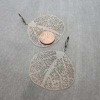 Large Gunmetal Earrings, big lightweight leaf earrings, coral earring, filigree earring, sea fan earring, organic shape, see through dangles