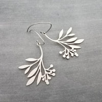 Silver Branch Earrings, stainless steel floral earring, silver plant earring, tree leaf earring, hypoallergenic jewelry, silver stick dangle