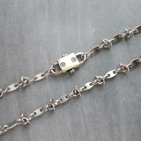 Barbed Wire Necklace, large silver front clasp, stainless steel chain, mariner chain, knotted chain, double end clasp, chunky silver chain