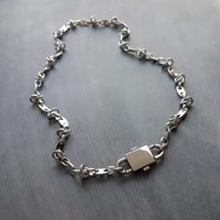 Barbed Wire Necklace, large silver front clasp, stainless steel chain, mariner chain, knotted chain, double end clasp, chunky silver chain