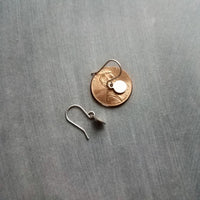 Little Silver Disk Earrings, tiny silver tags, silver pewter style, antique silver dangles, small silver dangle, lightweight rustic oxidized