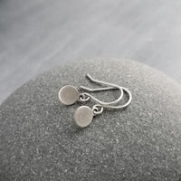 Little Silver Disk Earrings, tiny silver tags, silver pewter style, antique silver dangles, small silver dangle, lightweight rustic oxidized