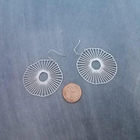 Spindly Round Earrings, hypoallergenic jewelry, silver earrings, lightweight earrings, cut out big earrings, mushroom earrings, radial lines