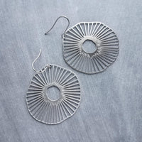 Spindly Round Earrings, hypoallergenic jewelry, silver earrings, lightweight earrings, cut out big earrings, mushroom earrings, radial lines