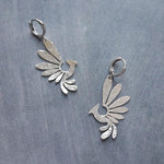 Hammered Silver Bird Earrings, pewter style earring, antique silver rising mythical Phoenix earrings, small silver huggie hoops, curved