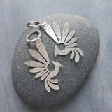 Hammered Silver Bird Earrings, pewter style earring, antique silver rising mythical Phoenix earrings, small silver huggie hoops, curved