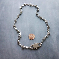 Barbed Wire Necklace, large silver front clasp, stainless steel chain, mariner chain, knotted chain, double end clasp, chunky silver chain