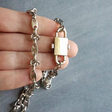Barbed Wire Necklace, large silver front clasp, stainless steel chain, mariner chain, knotted chain, double end clasp, chunky silver chain