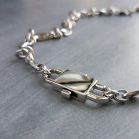 Barbed Wire Necklace, large silver front clasp, stainless steel chain, mariner chain, knotted chain, double end clasp, chunky silver chain