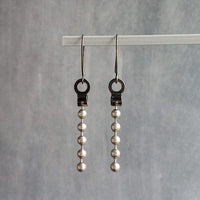 Silver Ball Chain Earrings, gun metal black hooks, gunmetal elf hook, mixed metal, gun black, long narrow dangle, round bead earring, grunge