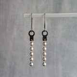 Silver Ball Chain Earrings, gun metal black hooks, gunmetal elf hook, mixed metal, gun black, long narrow dangle, round bead earring, grunge