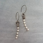 Silver Ball Chain Earrings, gun metal black hooks, gunmetal elf hook, mixed metal, gun black, long narrow dangle, round bead earring, grunge