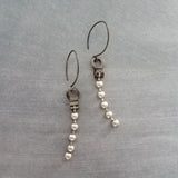 Silver Ball Chain Earrings, gun metal black hooks, gunmetal elf hook, mixed metal, gun black, long narrow dangle, round bead earring, grunge