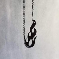 Black Flame Necklace, black fire necklace, flame pendant, on fire pendant, hot necklace, fiery jewelry, intense heat, black heat, fire charm