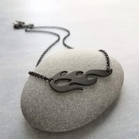 Black Flame Necklace, black fire necklace, flame pendant, on fire pendant, hot necklace, fiery jewelry, intense heat, black heat, fire charm