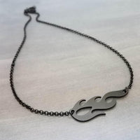 Black Flame Necklace, black fire necklace, flame pendant, on fire pendant, hot necklace, fiery jewelry, intense heat, black heat, fire charm