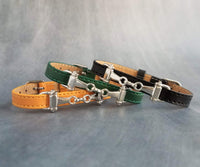 Horse Snaffle Bracelet, snaffle bit bracelet, silver snaffle buckle strap bracelet, black green yellow, adjustable, small snaffle charm