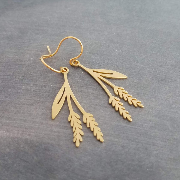 Wheat Earrings, gold wheat earring, wheat stalk earring, farmer earring, cowgirl earring, gold country earring, farm earring, crop earring