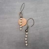 Silver Ball Chain Earrings, gun metal black hooks, gunmetal elf hook, mixed metal, gun black, long narrow dangle, round bead earring, grunge