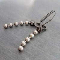 Silver Ball Chain Earrings, gun metal black hooks, gunmetal elf hook, mixed metal, gun black, long narrow dangle, round bead earring, grunge
