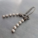 Silver Ball Chain Earrings, gun metal black hooks, gunmetal elf hook, mixed metal, gun black, long narrow dangle, round bead earring, grunge
