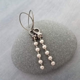 Silver Ball Chain Earrings, gun metal black hooks, gunmetal elf hook, mixed metal, gun black, long narrow dangle, round bead earring, grunge