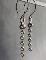 Silver Ball Chain Earrings, gun metal black hooks, gunmetal elf hook, mixed metal, gun black, long narrow dangle, round bead earring, grunge