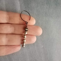 Silver Ball Chain Earrings, gun metal black hooks, gunmetal elf hook, mixed metal, gun black, long narrow dangle, round bead earring, grunge