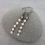 Silver Ball Chain Earrings, gun metal black hooks, gunmetal elf hook, mixed metal, gun black, long narrow dangle, round bead earring, grunge