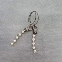 Silver Ball Chain Earrings, gun metal black hooks, gunmetal elf hook, mixed metal, gun black, long narrow dangle, round bead earring, grunge