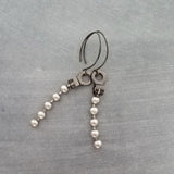 Silver Ball Chain Earrings, gun metal black hooks, gunmetal elf hook, mixed metal, gun black, long narrow dangle, round bead earring, grunge