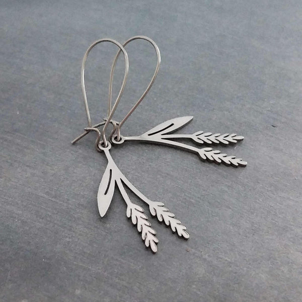 Wheat Earrings, silver wheat stalk earring, hypoallergenic stainless steel farmer cowgirl earring, country farm earring, steel crop earring