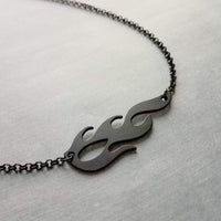 Black Flame Necklace, black fire necklace, flame pendant, on fire pendant, hot necklace, fiery jewelry, intense heat, black heat, fire charm