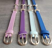 Snaffle Bit Bracelet, silver snaffle bracelet, adjustable blue leather strap bracelet, lilac purple powder cobalt navy, 8mm stitched, buckle
