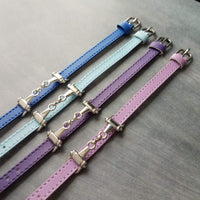 Snaffle Bit Bracelet, silver snaffle bracelet, adjustable blue leather strap bracelet, lilac purple powder cobalt navy, 8mm stitched, buckle