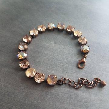 Autumn Bracelet, fall color bracelet, large crystal bracelet, antique copper chain, gold copper crystal, chunky chain, sparkling crystal gem - Constant Baubling