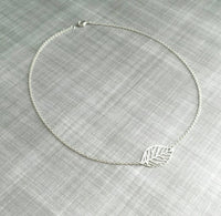 Silver Leaf Necklace, silver filigree necklace, leaf pendant, cut out leaf necklace, leaf outline necklace, delicate leaf small modern leaf - Constant Baubling