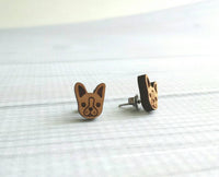 Boston Terrier Earrings, French Bulldog earring, Boston Terrier studs, stainless steel studs, Boston Terrier jewelry, wood dog, dog face - Constant Baubling